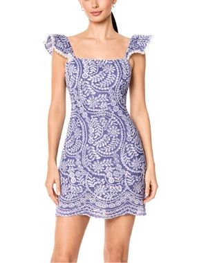 Alice + Olivia Blue White Embroidered Lace Mini Dress Floral Boho Casual Chic 6
